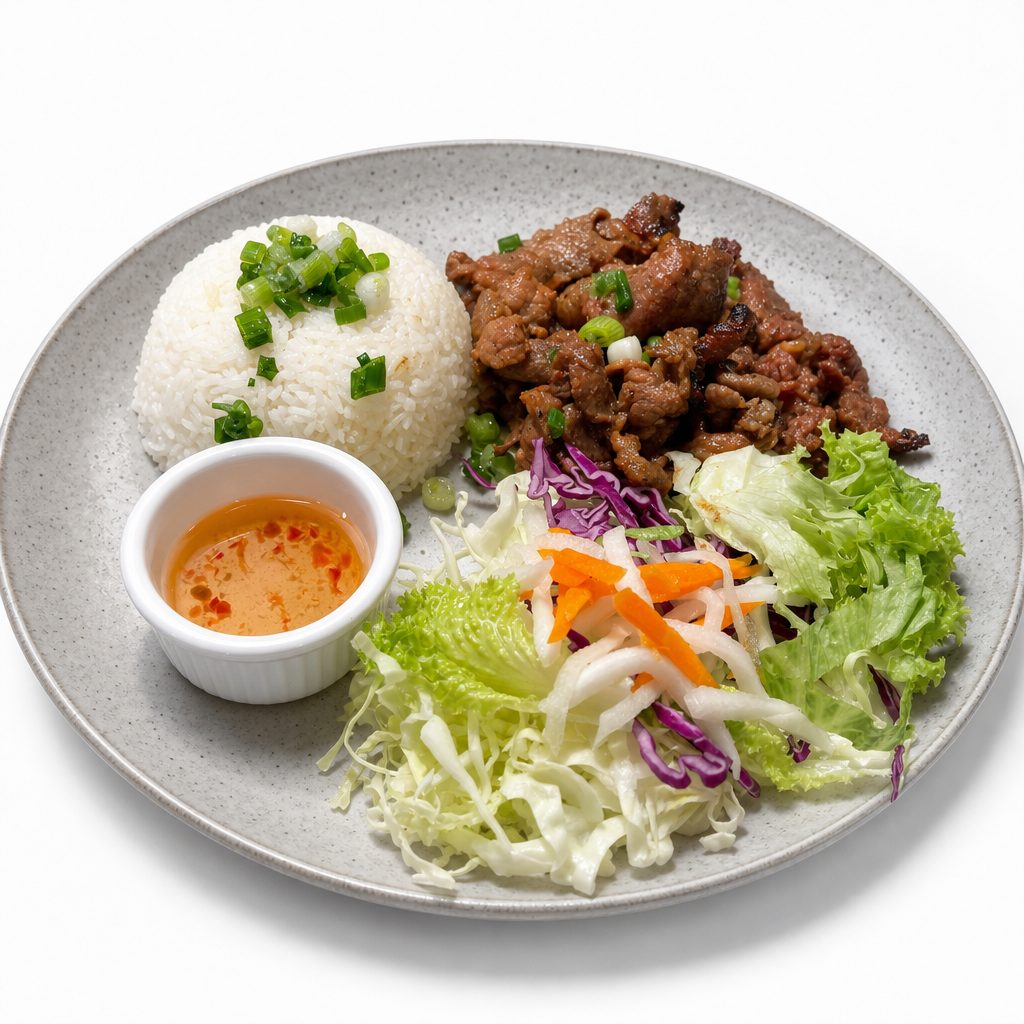 33. Cơm Thịt Nướng / Steamed Rice w/Grilled Pork Strip.