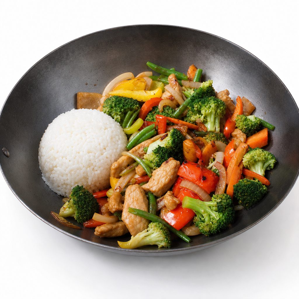 CC. Cơm Xào Gà / Steamed Rice w/Stir Fried Vege, Chicken.