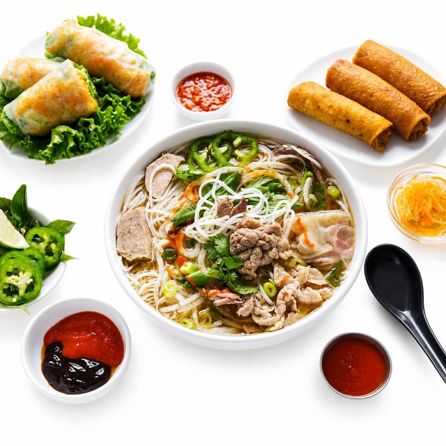 1. Đặc Biệt Phở Shop (Special Phở) / Rare Steak, Flank, Brisket, Tendon, Tripe, Beef Ball & Shrimp.