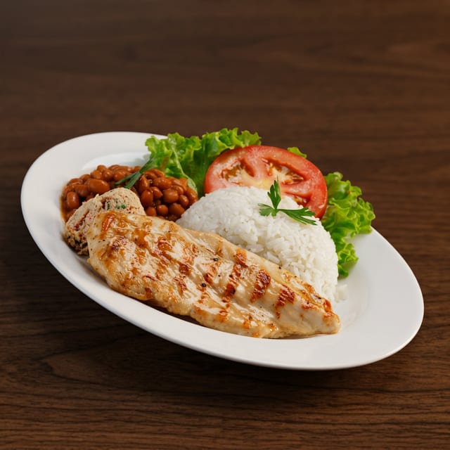 34. Cơm Gà Nướng / Steamed Rice w/Grilled Chicken Strips.