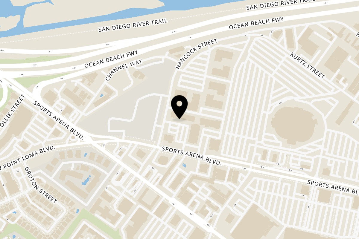 Map showing the location of The Phở Shop on 3760 Sports Arena Blvd #3 in San Diego